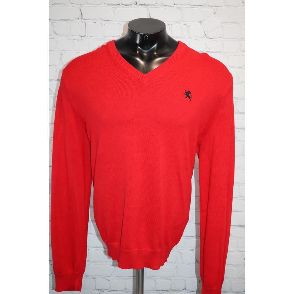 Express V-Neck Sweater Mens XL Red Lion Logo Cotton Pullover